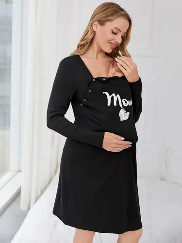 Vista 3 de Verdusa Camisón de maternidad para mujer, ropa de dormir para lactancia materna, Negro