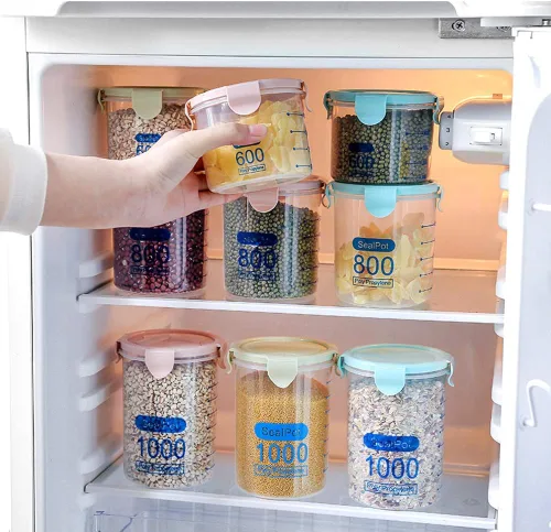 Vista 5 de LIZEALUCKY Recipientes herméticos de almacenamiento de alimentos de 600/800/33.8 fl oz, recipientes de plástico transparente para cereales con tapas