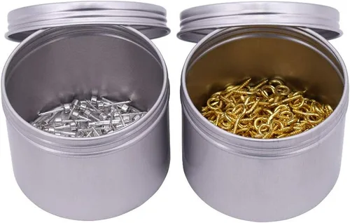 Vista 4 de Paquete de 15 latas de aluminio redondas de plata vacías de 5 onzas de 5.1 fl oz, tapa de tornillo, aroma a cera para el cabello, contenedor