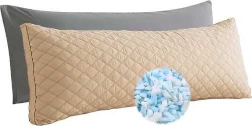 Vista 28 de WhatsBedding Almohada corporal de espuma viscoelástica con funda de algodón transpirable con cremallera, almohada de cuerpo completo para adultos