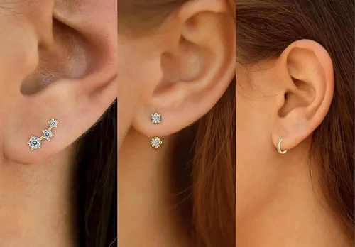 Vista 4 de Aretes de tuerca de plata de ley para mujeres y niñas, 3 pares de aretes de tuerca de cartílago pequeños, platadorado