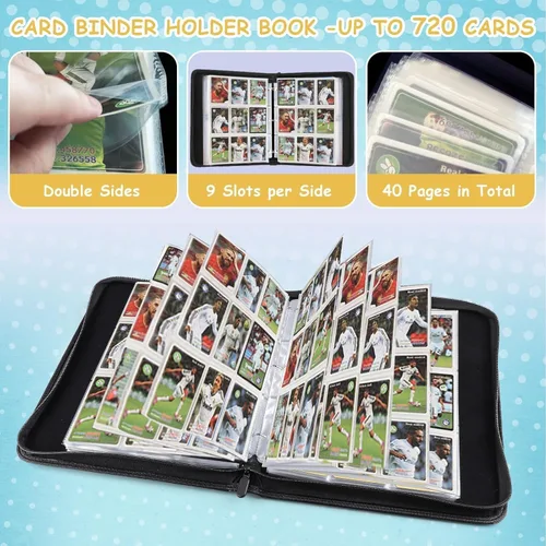 Vista 5 de Carpeta de tarjetas para tarjetas de 9 bolsillos, compatible con tarjetas, 9 bolsillos con capacidad para 720 tarjetas. Carpeta de tarjetas