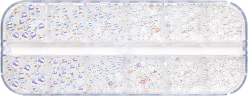Vista 6 de Perlas planas para uñas, perlas blancas para arte de uñas, perlas de uñas de color AB para arte de uñas, perlas de joyería para uñas, con bolígrafo
