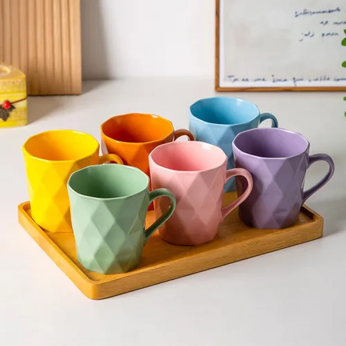 Vista 5 de Juego de 6 tazas de porcelana de 11 onzas, juego de tazas de té y cacao, azul, mate