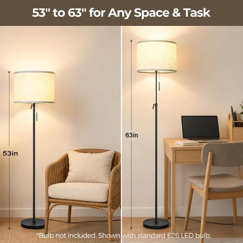 Vista 2 de Qingmiao Lámparas de pie para sala de estar, lámpara alta moderna ajustable de 53 a 63 pulgadas, lámpara de pie para dormitorio, oficina, esquina