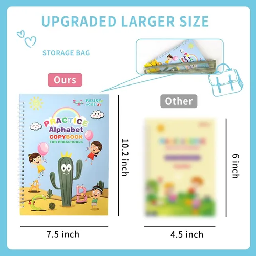 Vista 3 de LUCKFUTURE Libro de práctica de escritura a mano ranurada, cuadernos mágicos para niños, juego de práctica de escritura a mano, libro de caligrafía