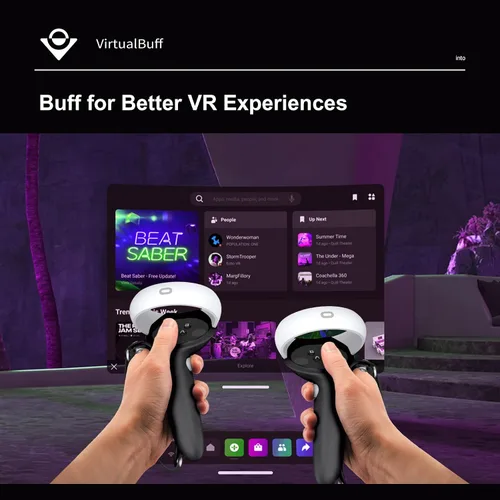 Vista 7 de VirtualBuff Agarres de control para Meta Oculus Quest 2 - Mango extendido y fácil reemplazo de batería, accesorios de realidad virtual con cubierta