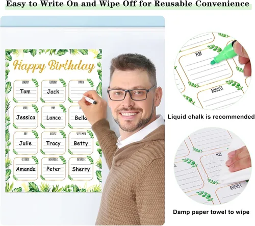 Vista 4 de WhatSign Tabla de cumpleaños para el aula – Póster de feliz cumpleaños estilo bohemio para pared reutilizable para aula, tablón de anuncios