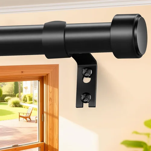 Vista 10 de Barras de cortina de 18 a 45 pulgadas, barra de cortina ajustable resistente de 1 pulgada para ventanas, barra de tratamiento de ventana corta