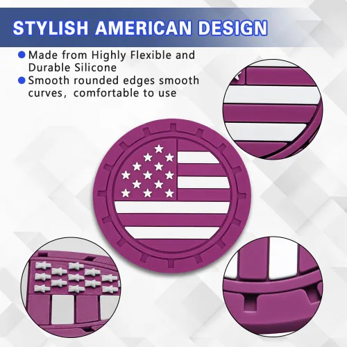 Vista 5 de Zufoty Posavasos para automóvil, inserto universal antideslizante, PVC redondo de 2.8 in, diseño de bandera estadounidense, 14 colores disponibles