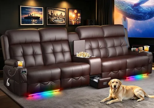 Vista 30 de Sofá reclinable de dos plazas para cine en casa, sofá reclinable de pared con USB, portavasos, sillón reclinable de tela de guijarros, sofá cama