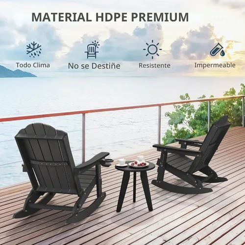 Vista 7 de LUE BONA HDPE 5-in-1 Folding Adirondack Rocking Chair, Black