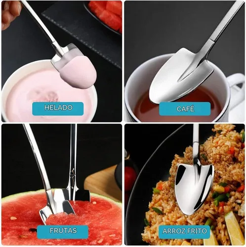 Vista 2 de Juego de cucharas de pala, 2 cucharas de postre de acero inoxidable SUS304, novedosas cucharas de helado, yogur, pastel, café, cóctel, juego