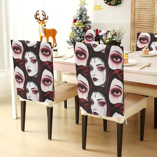 Vista 3 de Dorm Desk Chair Cover Washable for Home Decor Set of 6 Home Decor Chair Covers cubre sillas para comedor Goth Red Black Halloween Beauty Demon