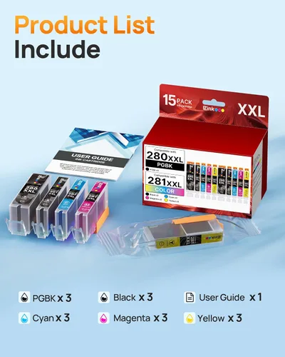 Vista 6 de Paquete de 15 cartuchos de tinta 280XXL 281XXL de repuesto para cartuchos de tinta Canon 281 280 281 XXL para usar con cartuchos de tinta Canon