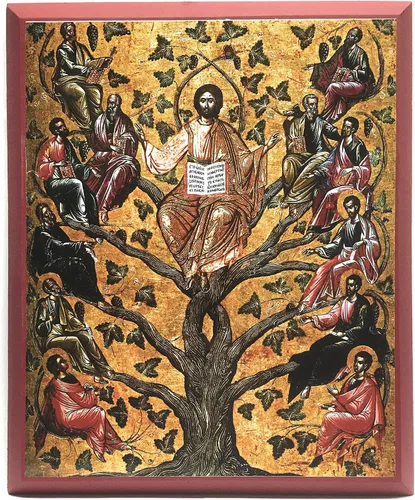 Vista 5 de Icono cristiano ortodoxo griego de madera de Jesús Cristo La Verdadera Vid (4" x 5")