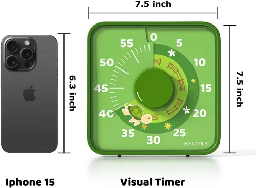 Vista 7 de Secura Temporizador visual con patrón de animales de 7.5 pulgadas para niños, temporizador de cuenta regresiva de 60 minutos para aula o cocina