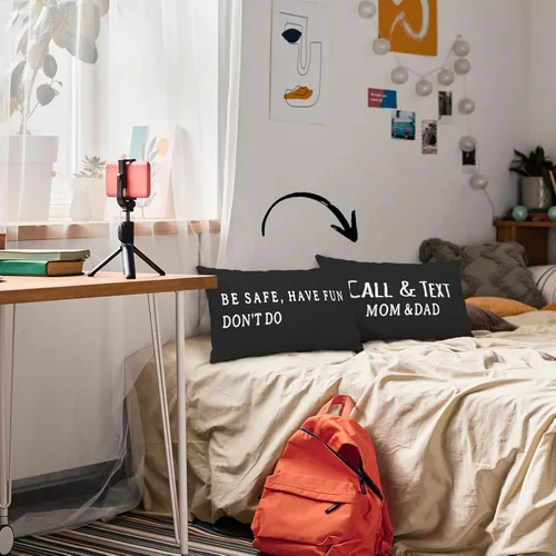 Vista 5 de Mingnei Funda de almohada con texto en inglés "Call Your Mom", divertida funda de almohada reversible decorativa de 12 x 20 pulgadas, regalos
