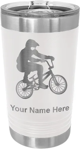 Vista 14 de LaserGram Vaso de pinta aislado al vacío de 16 onzas, conductor BMX, grabado personalizado incluido (negro) Engraved Gift for BMX Rider, Vacuum