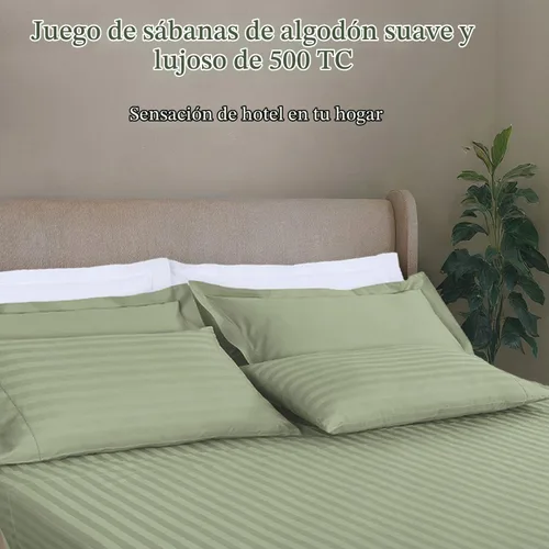 Vista 2 de Threadmill Juego de sábanas de algodón de lujo de 500 hilos tamaño King de 4 piezas, sábanas de algodón de lujo, suaves y sedosas con bolsillo Rayas