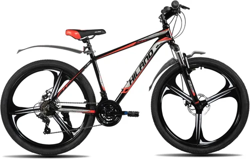 Vista 7 de Bicicleta de montaña HILAND de 26" para hombres, mujeres y adultos, 18 velocidades, freno de disco, marco ligero de aluminio, rueda de 3/6 radios