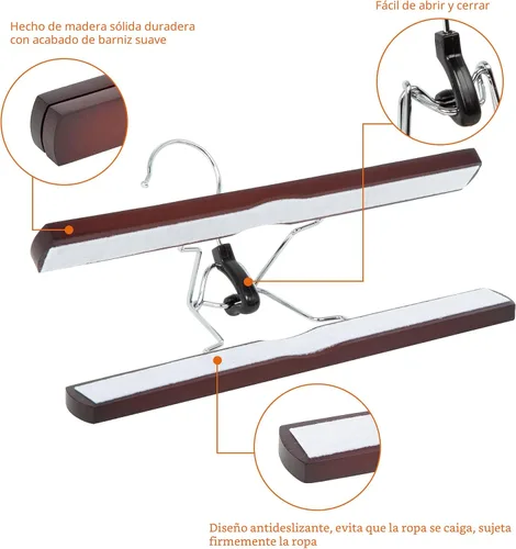 Vista 5 de Amazon Basics Perchas de madera para pantalones, organizador de armario, cereza, paquete de 10