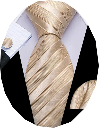 Vista 164 de Barry.Wang Juego de corbatas para hombre, corbata de seda a rayas, tejido a cuadros, gemelos formales, negocios, boda