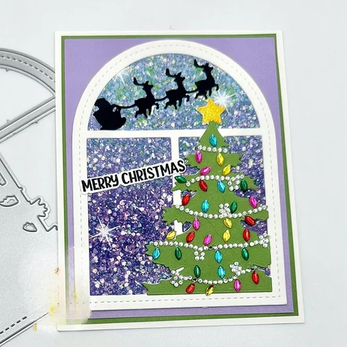 Vista 3 de Troqueles de metal para árbol de Navidad y puertas para hacer tarjetas, plantillas de corte para álbumes de recortes, álbum de fotos, papel