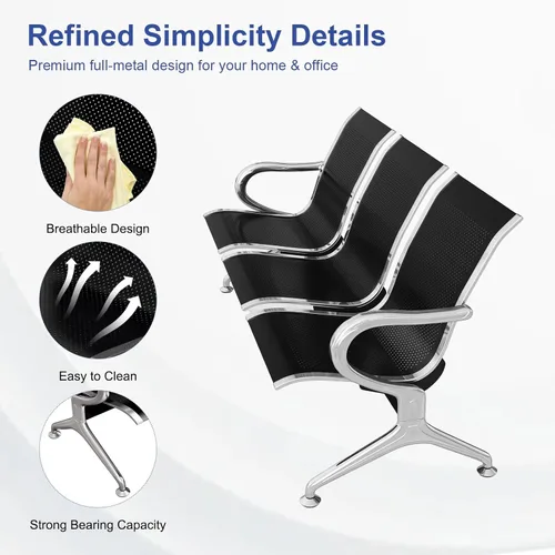 Vista 4 de KINTNESS Silla de recepción de espera - Bancos de sala de espera, silla de oficina, sillas de sala de espera resistentes con brazos de 3 asientos