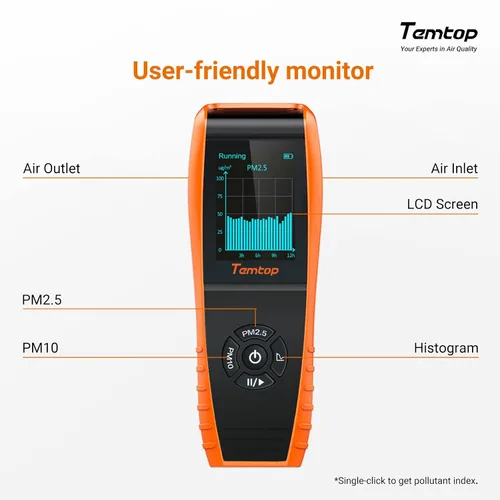 Vista 6 de Temtop Monitor PM2.5 P600, medidor esencial de partículas de aire PM2.5 PM10 probador de calidad del aire para detección de contaminación del aire