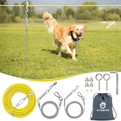 Vista 9 de Sistema de Trolley Profesional para Perros Corredores, Línea de Zip Resistente y Ajustable de 30 pies para Perros con Amarres de 10 y 15 pies