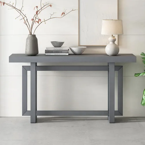 Vista 13 de Elegante mesa consola con tres cajones, mesa de entrada extra larga para entrada, pasillo, sala de estar, vestíbulo, pasillo (gris antiguo ~ 076)