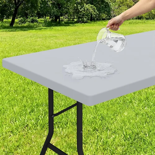 Vista 37 de Smiry - Mantel rectangular de vinilo con respaldo de franela elástica ajustada para mesas plegables de 2 pies, manteles impermeables y lavables