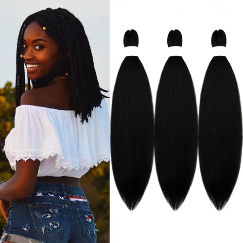 Vista 7 de Pelo trenzado corto 1B negro preestirado Extensiones de pelo trenzado para niños para trenzas de caja sin nudos, pelo trenzado preestirado de 16