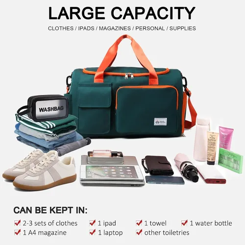 Vista 384 de Pequeña bolsa de gimnasio para mujer, bolsa de viaje con compartimento para zapatos
