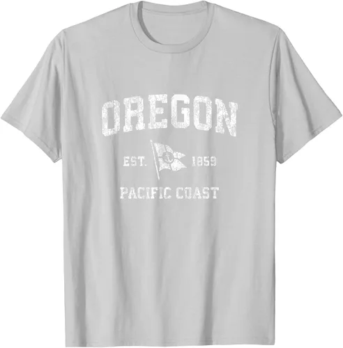 Vista 77 de Oregon Vintage barco ancla bandera diseño de West Coast Retro Tee, hombre S, Arándano