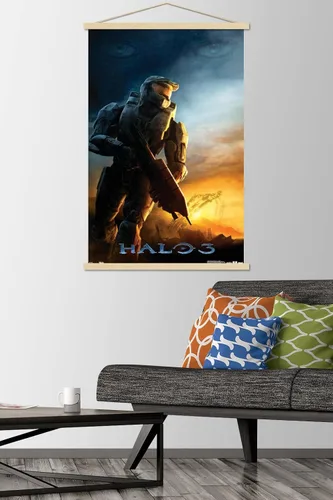 Vista 2 de Trends International Halo 3 - Póster de pared de Despertar, 22.375 x 34 pulgadas, paquete de impresión premium y colgador de madera de haya