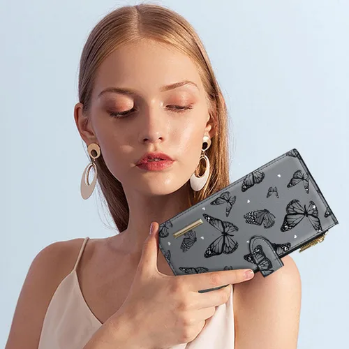 Vista 7 de Billetera de mujer con bloqueo RFID de gran capacidad, organizador multitarjetas, billetera plegable para mujer con bolsillo con cremallera