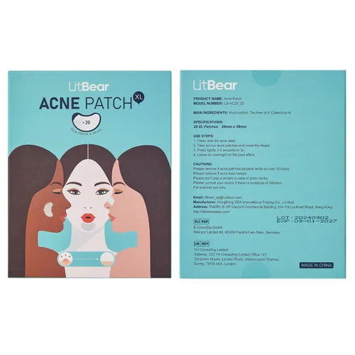 Vista 8 de LitBear - Parches para acné grandes, parches hidrocoloides para brotes Zit and Blemish, parches grandes para el acné para cara, barbilla, espalda