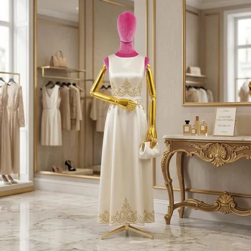 Vista 3 de Rose Red Velvet Dress Form Mannequin - Adjustable Height 63-80" Female Torso with Gold Tripod Stand & Detachable Base for Bridal Shop, Clothing