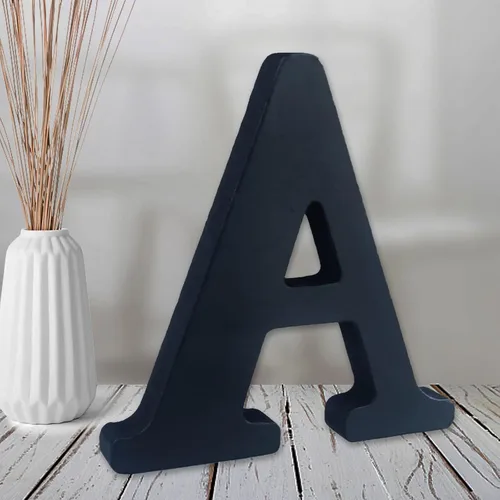 Vista 7 de AOCEAN Letras de madera negra de 6 pulgadas Letras de madera sin terminar para decoración de pared Letras decorativas de pie Rebanadas Tablero