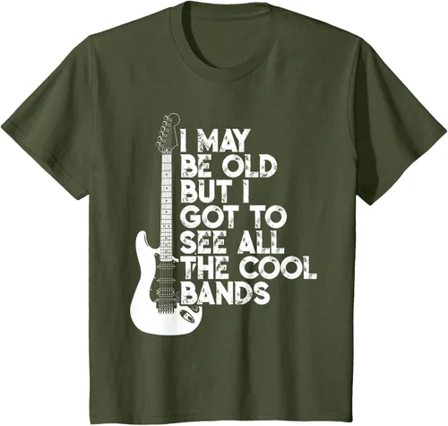 Vista 10 de Camiseta con texto en inglés "I May Be Old But I Got to See All The Cool Bands" Negro