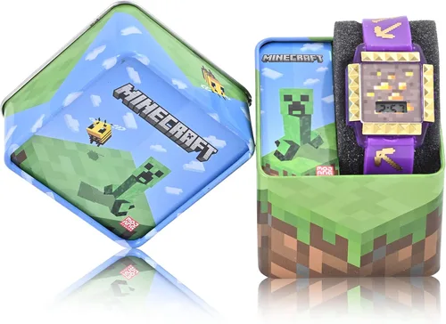 Vista 4 de Accutime Microsoft Minecraft Min4012AZ - Reloj digital para niños, luces LED intermitentes, pantalla LCD, reloj para niñas, correa de plástico