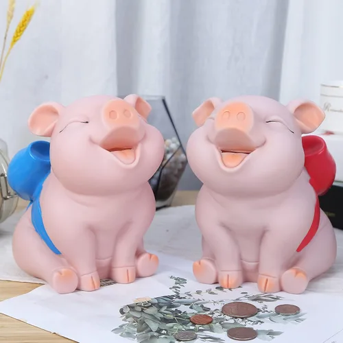 Vista 7 de H&W Lovely Pig - Alcancía con nudo de lazo azul, banco de monedas, creativo e inastillable, puede almacenar 1000 monedas