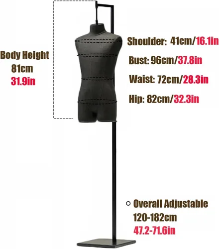 Vista 5 de Adjustable Dress Form Mannequin with Black Metal Stand - Ideal Tailor Dummy for Sewing, Jewelry Display & Photography - Perfect for Men's Fashion