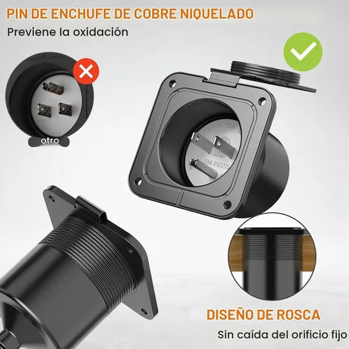 Vista 4 de WELLUCK Entrada con Brida de 15 Amperios 125V, NEMA 5-15 Enchufe de Entrada de Alimentación de Costa para RV con Cubierta Impermeable y Trasera