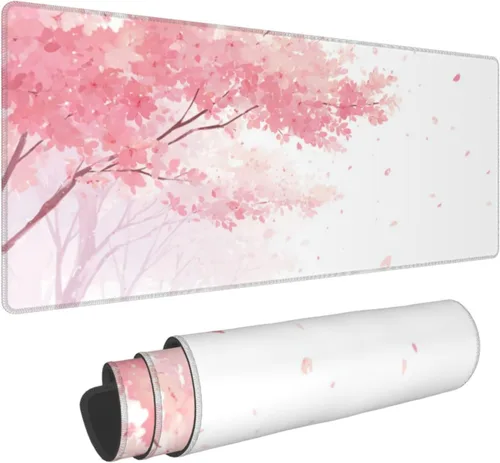 Vista 16 de Alfombrilla de mouse para juegos con diseño de flores y cerezas, base de goma antideslizante, alfombrilla de mouse extendida con bordes cosidos