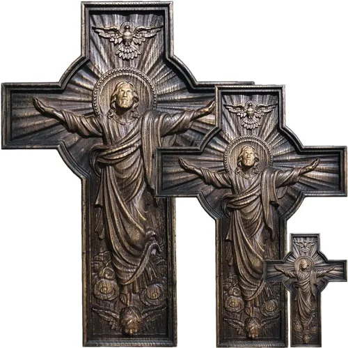 Vista 6 de Crucifijo de madera Crucifijo Salvador Jesús. Cruz católica tallada en madera religiosa. regalo cristiano grande