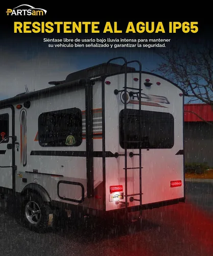 Vista 5 de Partsam Luces traseras rectangulares LED rojas para caravana, remolque, parada de freno, giro, luz blanca para matrícula, 49 LED con soporte de rojo