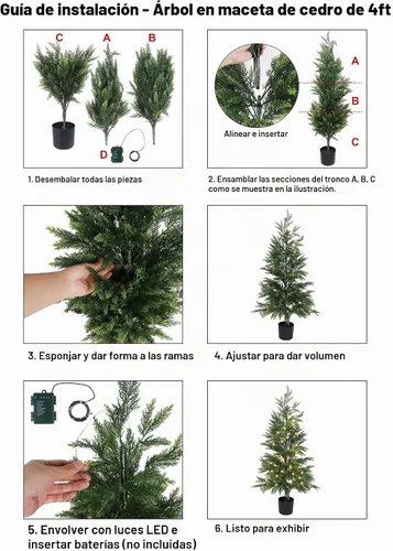 Vista 6 de Cllayees 4FT Cedar Christmas Tree with Lights Artificial Potted Tree Timer, 80 LEDs, Lighted Fake Trees, Front Porch Outdoor Indoor Decor, Christmas